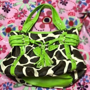 Cow print purse with green details